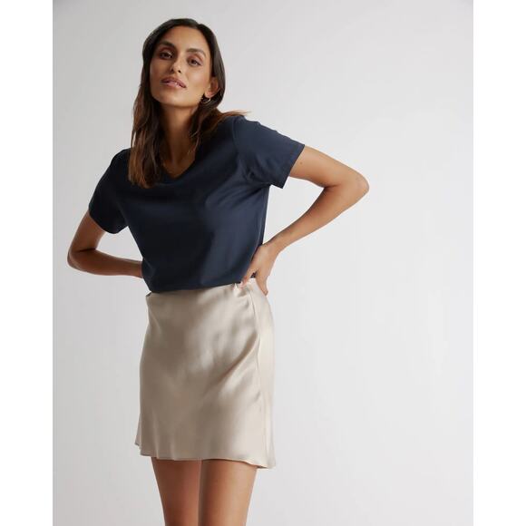 Quince 100% Washable Silk Mini Skirt Champagne Size XS Luxury Old Money NWT - Picture 2 of 13